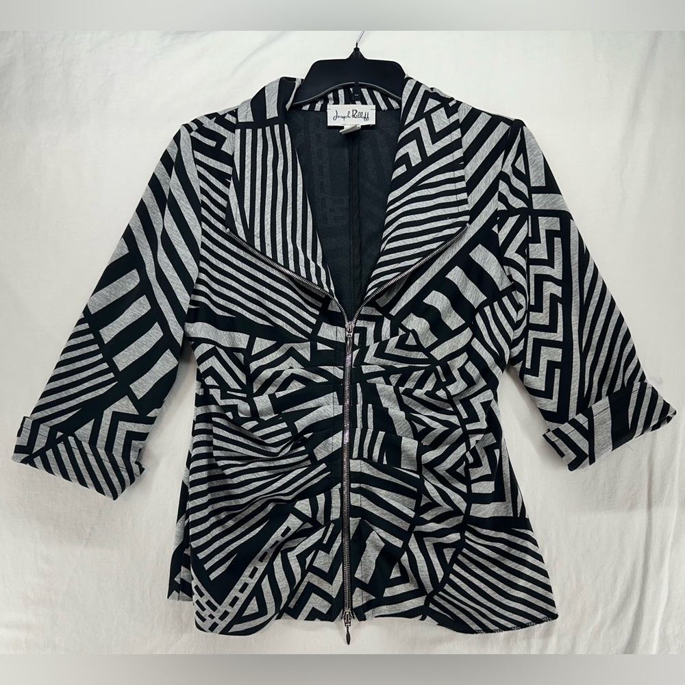 Joseph Ribkoff Black and White Geometric Zip-Front Jacket